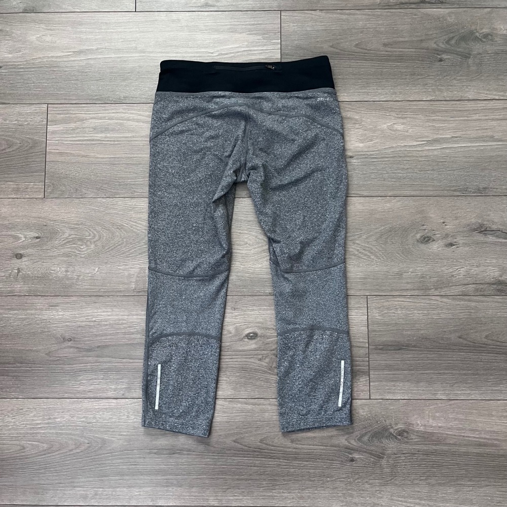 Nike Dri-FIT Running Leggings Gray Heather Cropped Tights Women Small Zip Pocket